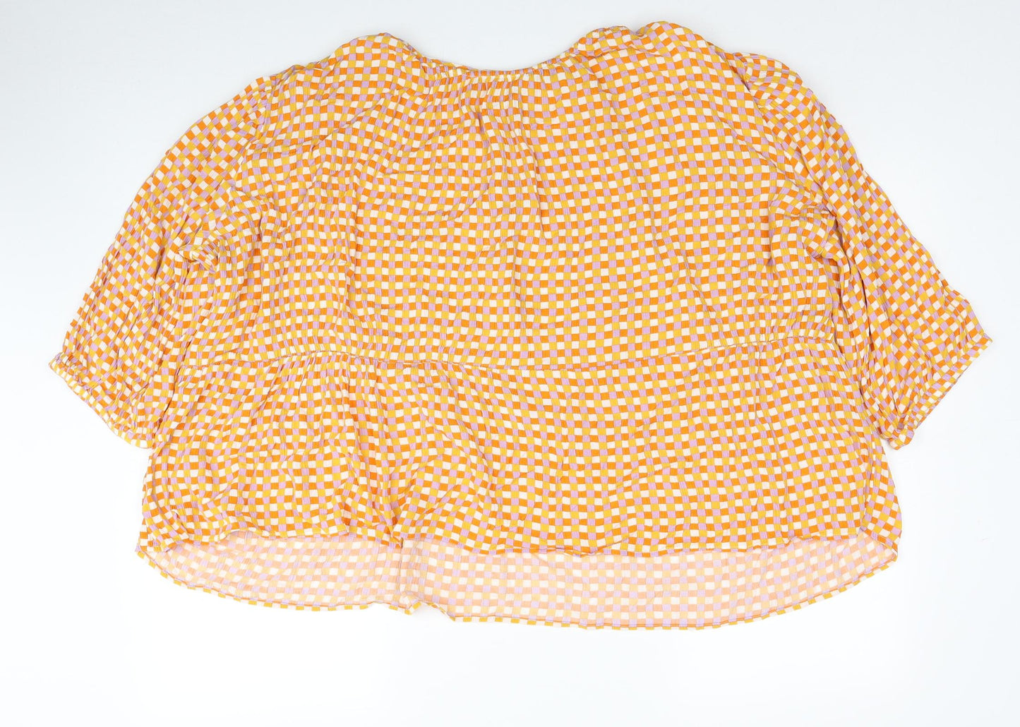 TU Womens Orange Geometric Viscose Basic Blouse Size 18 Round Neck