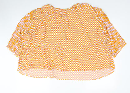 TU Womens Orange Geometric Viscose Basic Blouse Size 18 Round Neck