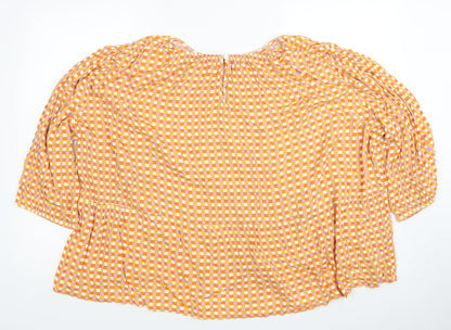 TU Womens Orange Geometric Viscose Basic Blouse Size 18 Round Neck