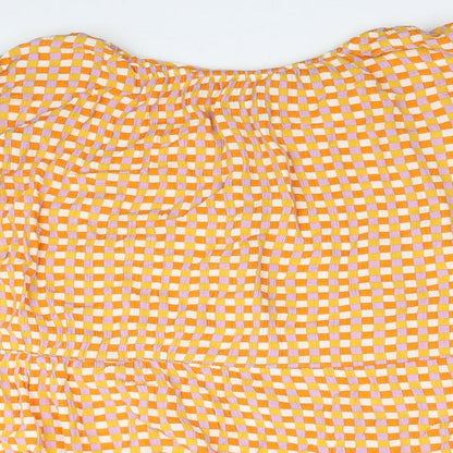 TU Womens Orange Geometric Viscose Basic Blouse Size 18 Round Neck