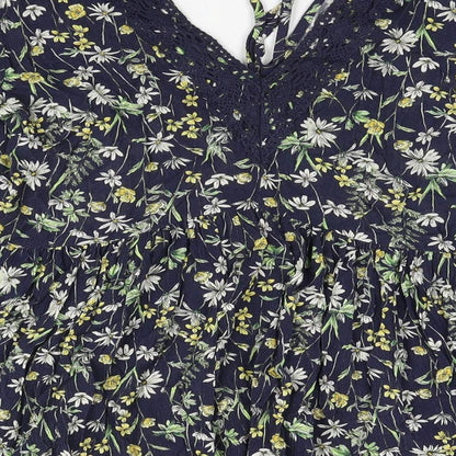 F&F Womens Blue Floral Viscose Basic Blouse Size 6 V-Neck