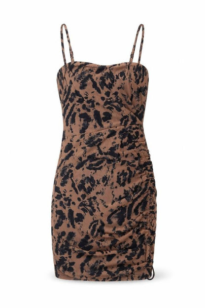 Mana Womens Brown Animal Print Polyester Mini Size 6 Square Neck Pullover
