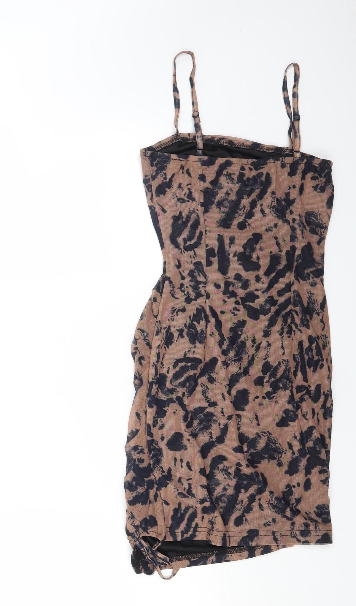 Mana Womens Brown Animal Print Polyester Mini Size 6 Square Neck Pullover