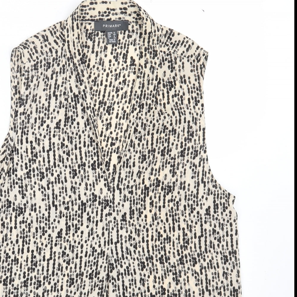 Primark Womens Multicoloured Geometric Polyester Basic Blouse Size 12 V-Neck