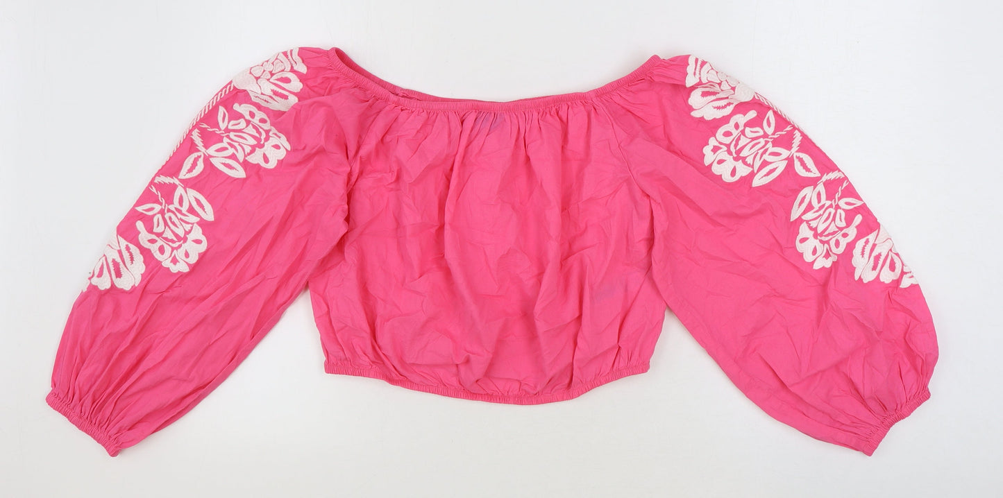 Womens UK Size 16 Marks and Spencer Pink Cropped Blouse