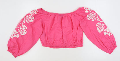 Womens UK Size 16 Marks and Spencer Pink Cropped Blouse
