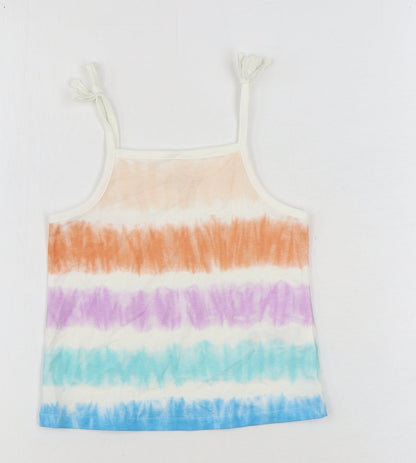 Marks and Spencer Girls Multicoloured Geometric 100% Cotton Basic Tank Size 3-4 Years Square Neck Pullover