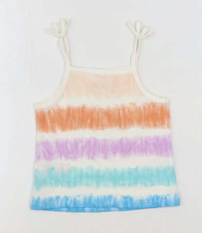 Marks and Spencer Girls Multicoloured Geometric 100% Cotton Basic Tank Size 3-4 Years Square Neck Pullover