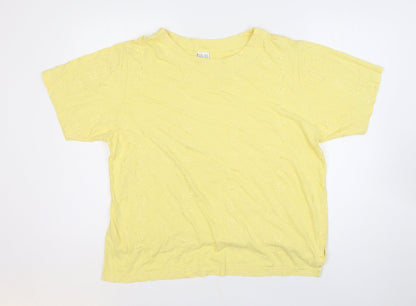 Preworn Womens Yellow Geometric 100% Cotton Basic T-Shirt Size 18 Round Neck