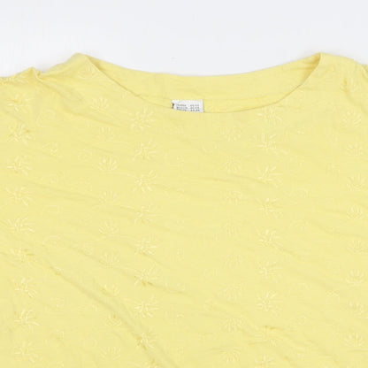 Preworn Womens Yellow Geometric 100% Cotton Basic T-Shirt Size 18 Round Neck