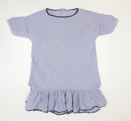 Zara Womens Blue Striped Polyester Shift Size L Boat Neck Pullover