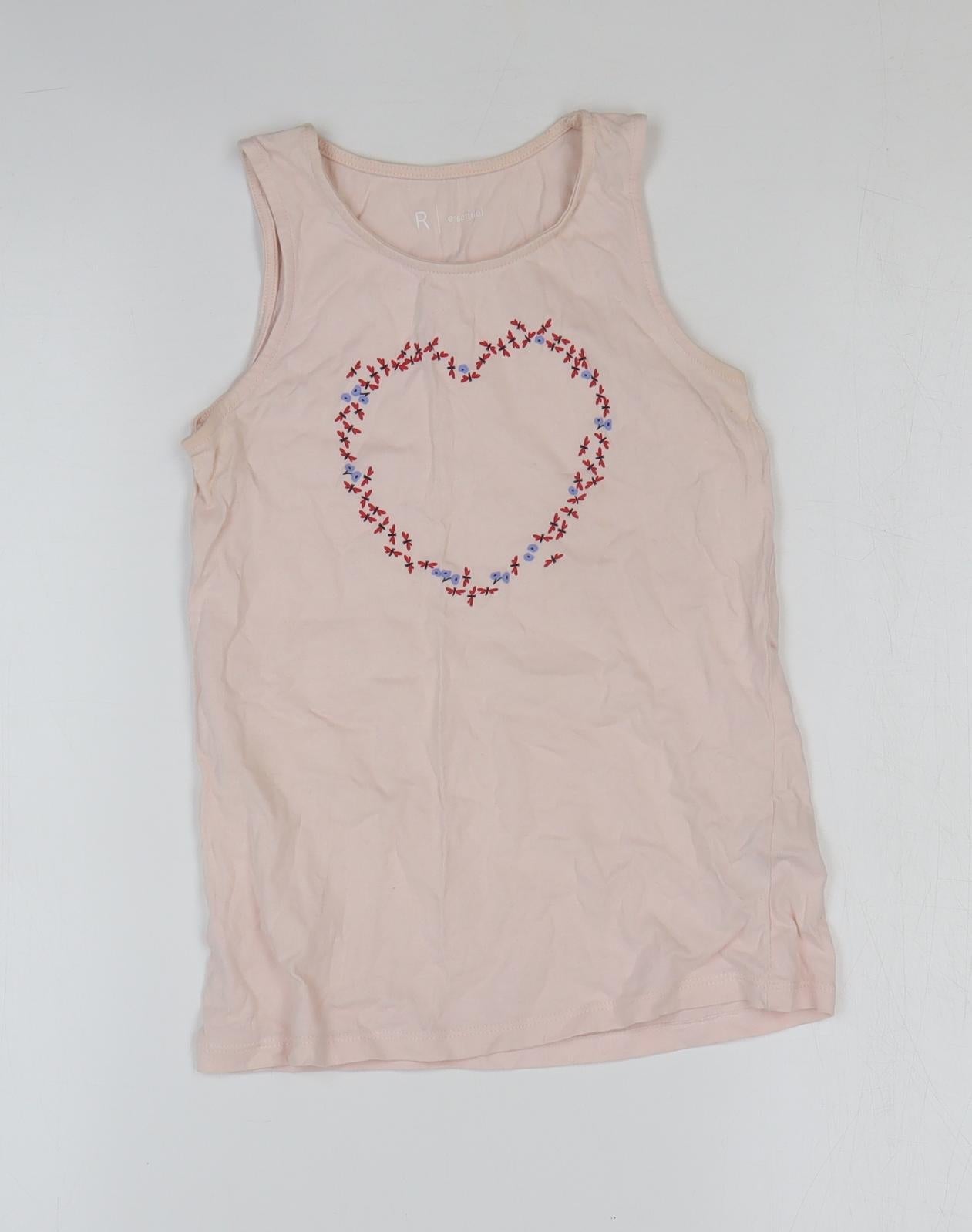 La Redoute Girls Pink 100% Cotton Basic Tank Size 10 Years Round Neck Pullover - Heart Print