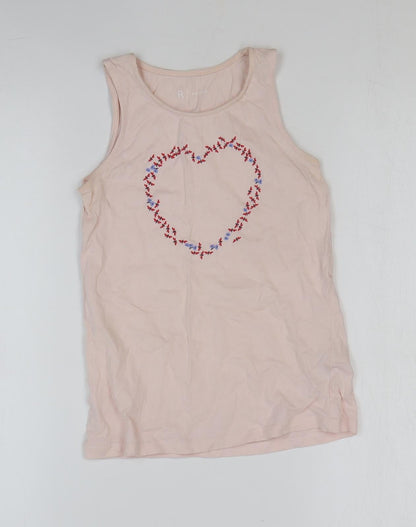 La Redoute Girls Pink 100% Cotton Basic Tank Size 10 Years Round Neck Pullover - Heart Print