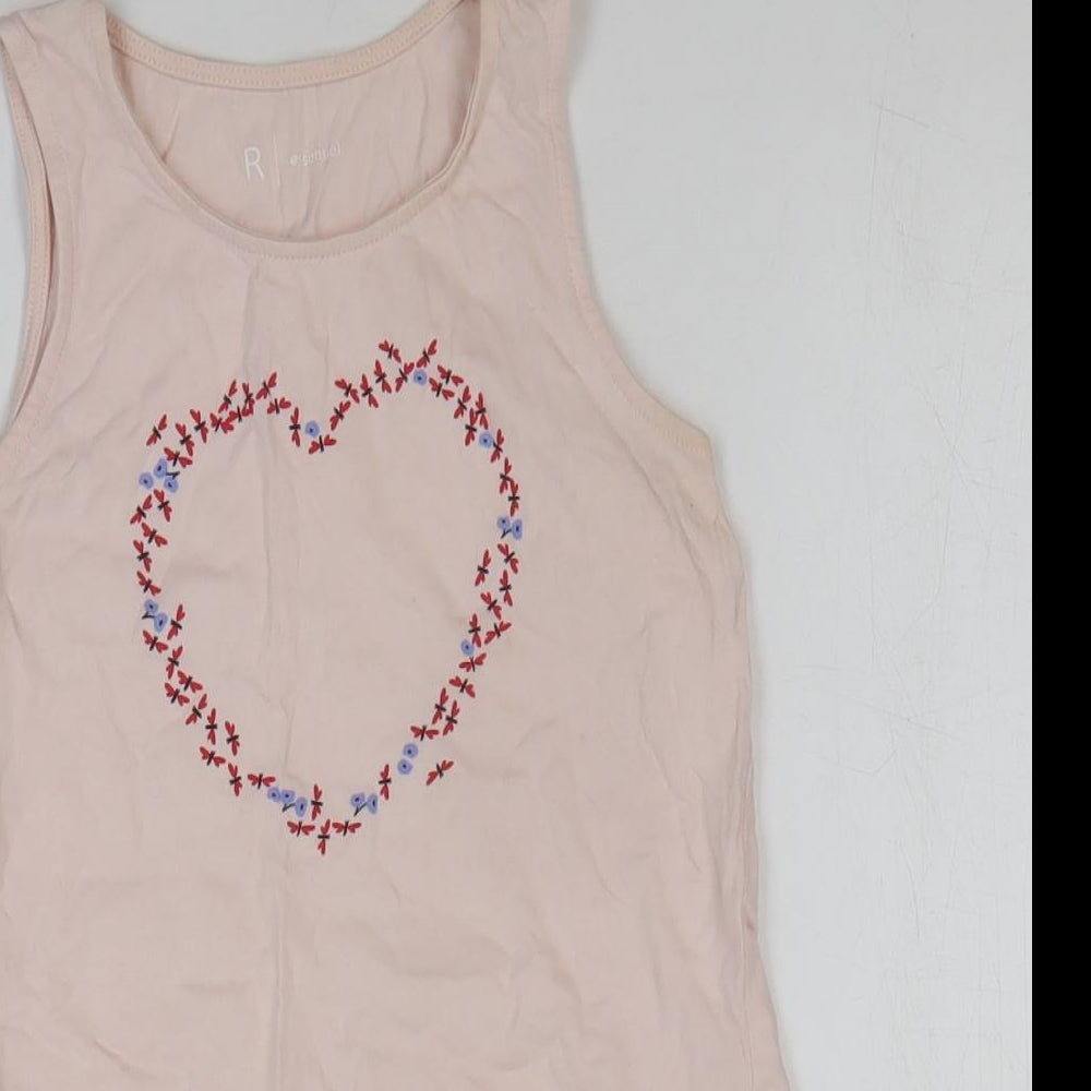 La Redoute Girls Pink 100% Cotton Basic Tank Size 10 Years Round Neck Pullover - Heart Print