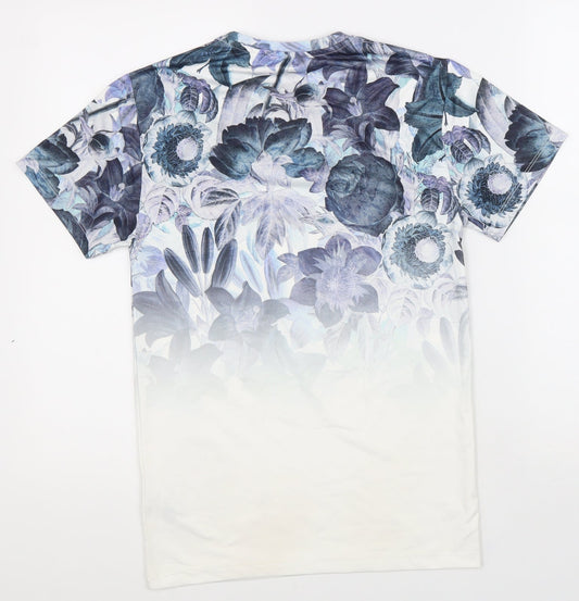 Primark Womens White Floral Polyester Basic T-Shirt Size XS Round Neck - Defiance/Discord Slogan