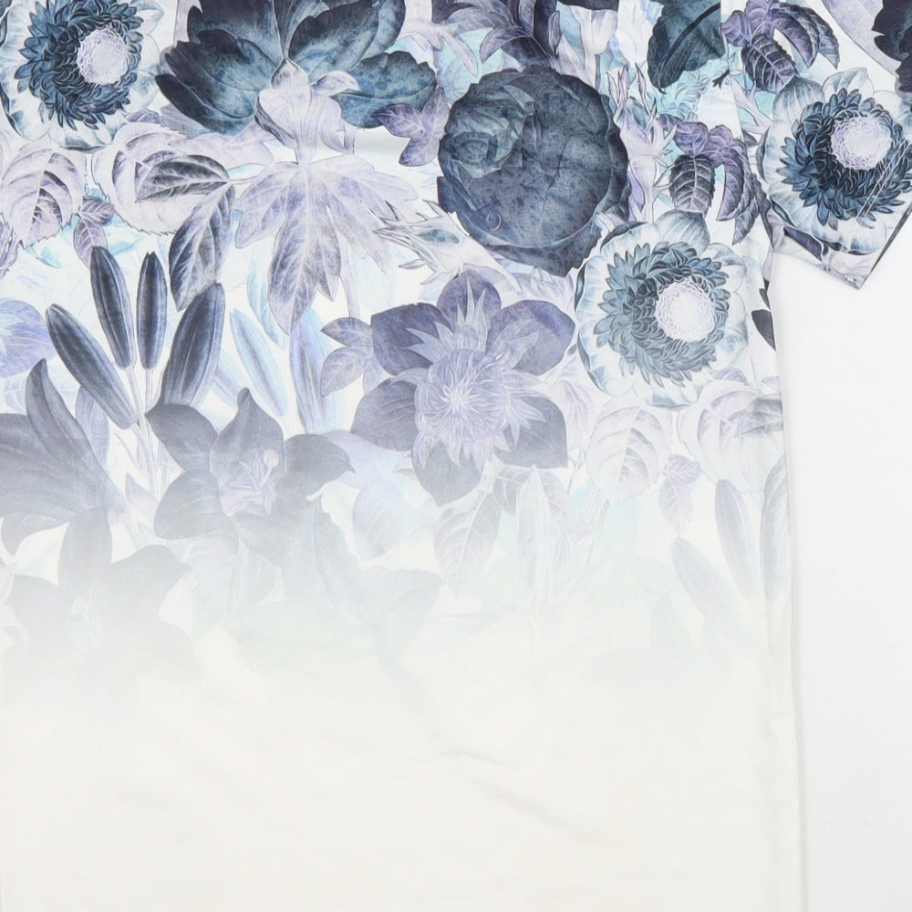 Primark Womens White Floral Polyester Basic T-Shirt Size XS Round Neck - Defiance/Discord Slogan