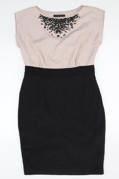 Coast Womens Black Colourblock Polyester Pencil Dress Size 12 Boat Neck Zip