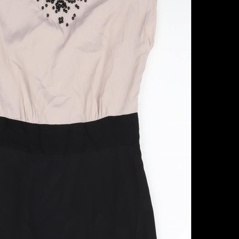 Coast Womens Black Colourblock Polyester Pencil Dress Size 12 Boat Neck Zip