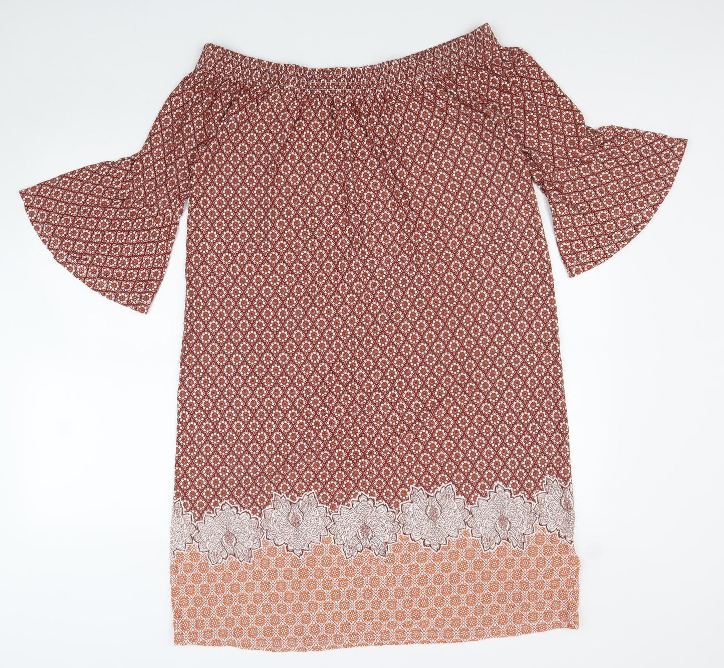 NEXT Womens Red Geometric Viscose Shift Size 10 Off the Shoulder