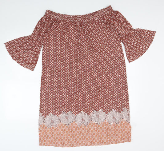 NEXT Womens Red Geometric Viscose Shift Size 10 Off the Shoulder