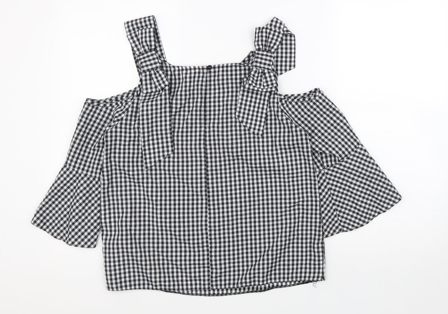 Miss Selfridge Womens Black Check Polyester Basic Blouse Size 8 Off the Shoulder