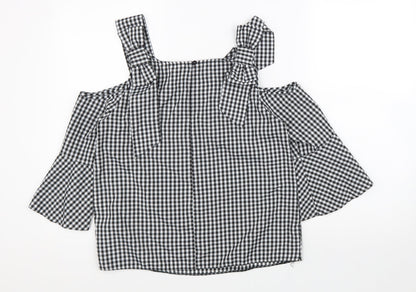 Miss Selfridge Womens Black Check Polyester Basic Blouse Size 8 Off the Shoulder