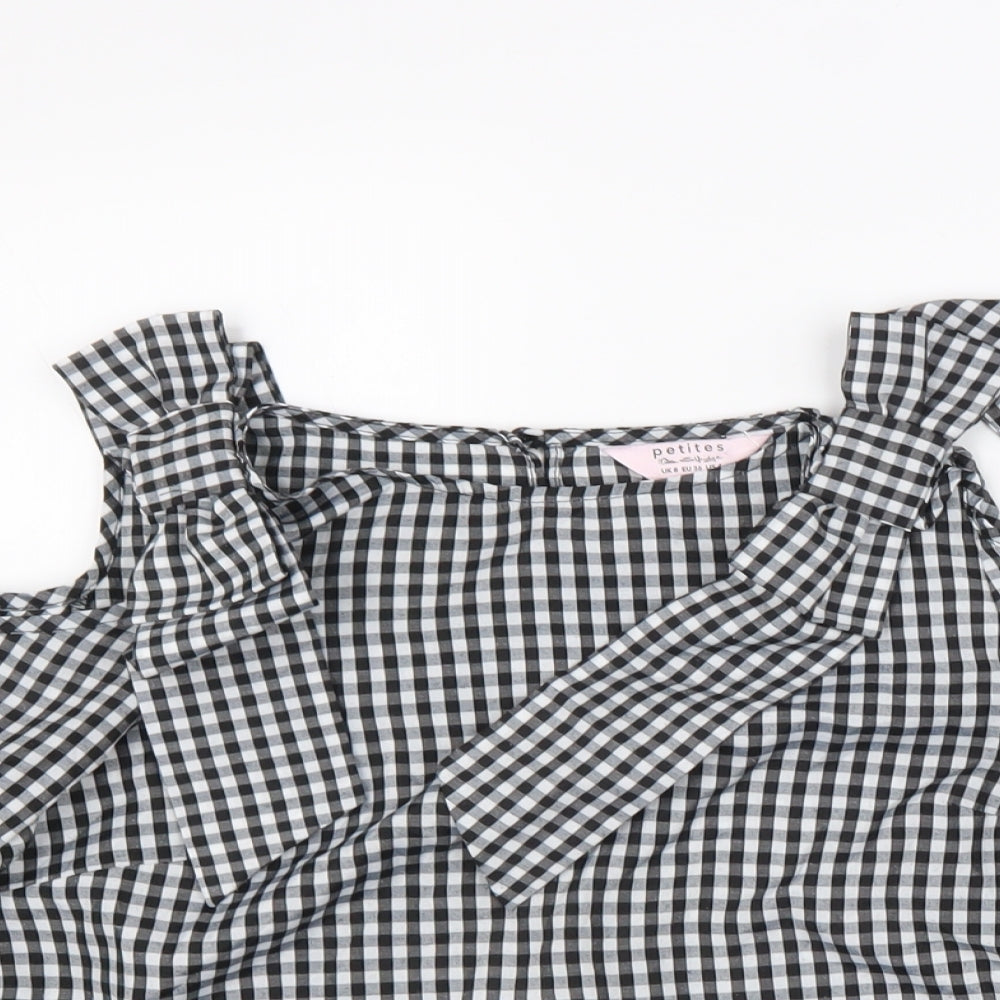 Miss Selfridge Womens Black Check Polyester Basic Blouse Size 8 Off the Shoulder