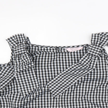 Miss Selfridge Womens Black Check Polyester Basic Blouse Size 8 Off the Shoulder