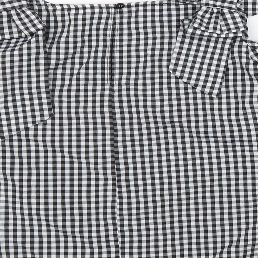 Miss Selfridge Womens Black Check Polyester Basic Blouse Size 8 Off the Shoulder