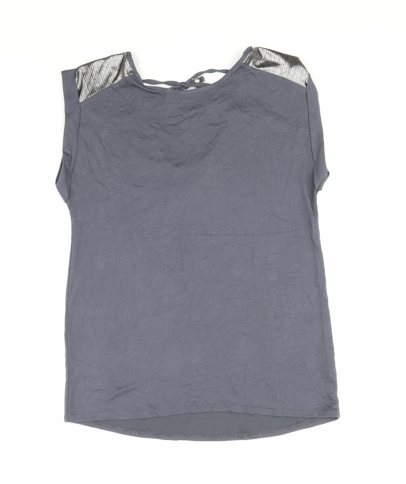 BONMARCHE Womens Grey Modal Basic T-Shirt Size 10 Round Neck - Metallic Detail