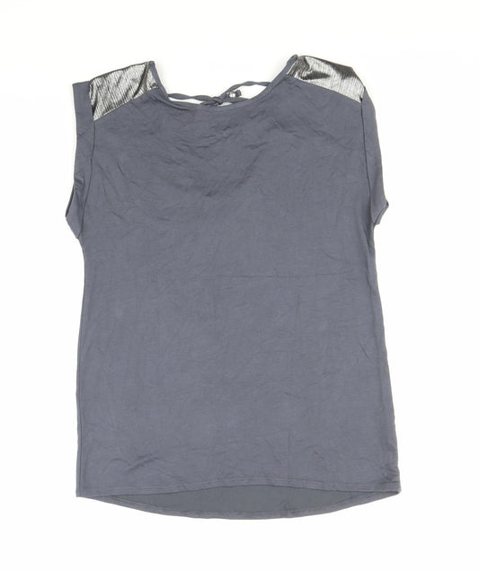 BONMARCHE Womens Grey Modal Basic T-Shirt Size 10 Round Neck - Metallic Detail