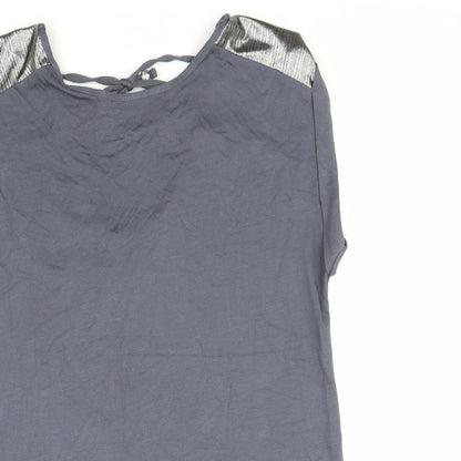 BONMARCHE Womens Grey Modal Basic T-Shirt Size 10 Round Neck - Metallic Detail