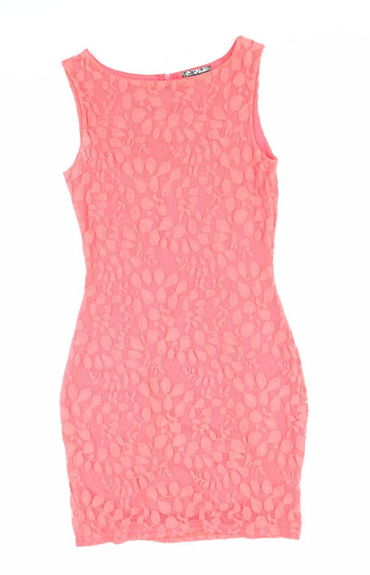 Pilot Womens Pink Geometric Cotton Bodycon Size 10 Boat Neck Zip