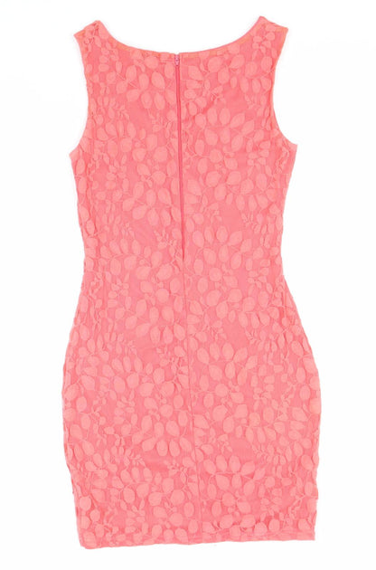 Pilot Womens Pink Geometric Cotton Bodycon Size 10 Boat Neck Zip