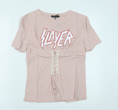 Womens UK Size S Eight Pink Basic T-Shirt