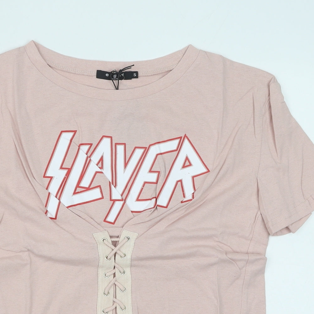 Womens UK Size S Eight Pink Basic T-Shirt