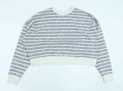 Primark Womens Blue Striped Polyester Pullover Sweatshirt Size M Pullover - Cropped