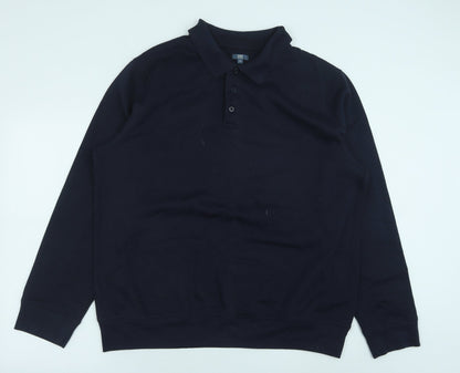 Easy Womens Blue Herringbone Polyester Pullover Sweatshirt Size XL Button
