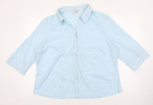 Bonmarché Womens Blue Striped Viscose Basic Button-Up Size 22 Collared