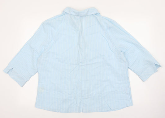 Bonmarché Womens Blue Striped Viscose Basic Button-Up Size 22 Collared