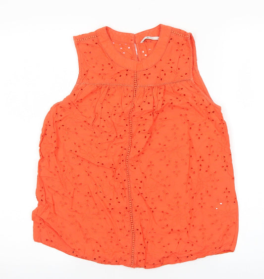 TU Womens Orange Geometric 100% Cotton Basic Blouse Size 10 Round Neck