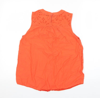 TU Womens Orange Geometric 100% Cotton Basic Blouse Size 10 Round Neck