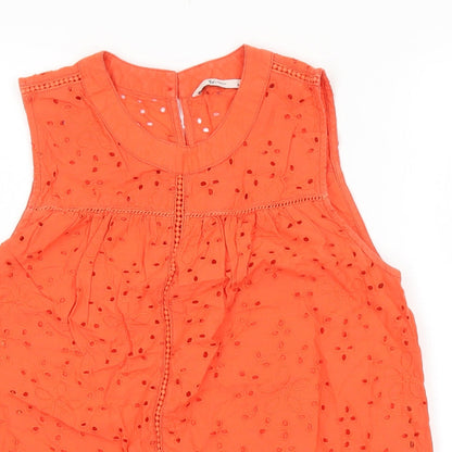 TU Womens Orange Geometric 100% Cotton Basic Blouse Size 10 Round Neck