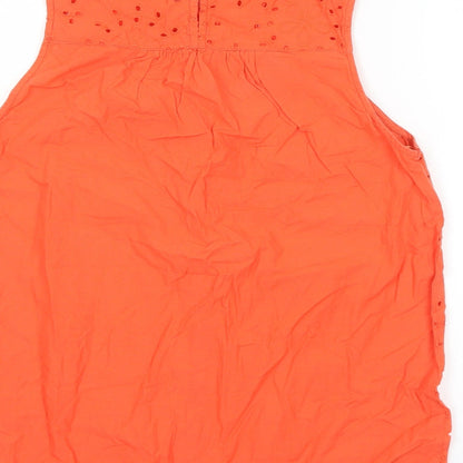 TU Womens Orange Geometric 100% Cotton Basic Blouse Size 10 Round Neck