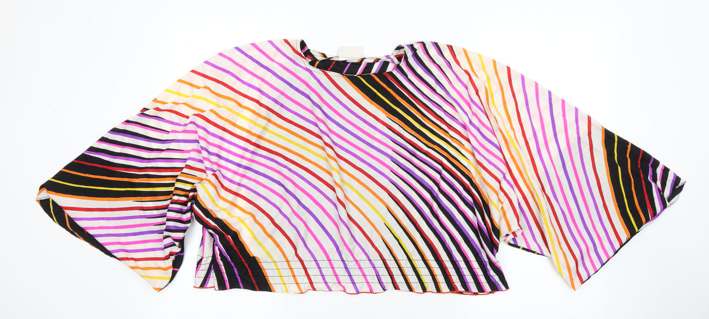 Monique Womens Multicoloured Geometric Polyester Cropped Blouse Size 14 Round Neck - Angel Sleeve