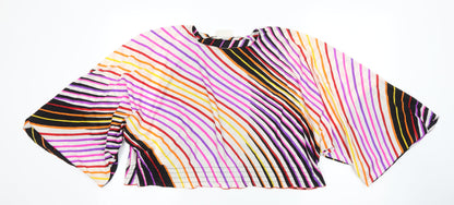 Monique Womens Multicoloured Geometric Polyester Cropped Blouse Size 14 Round Neck - Angel Sleeve
