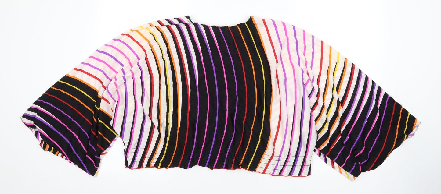 Monique Womens Multicoloured Geometric Polyester Cropped Blouse Size 14 Round Neck - Angel Sleeve