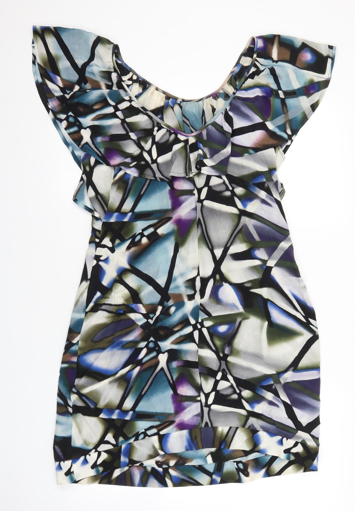 Warehouse Womens Multicoloured Geometric Polyester Shift Size 14 Scoop Neck Pullover