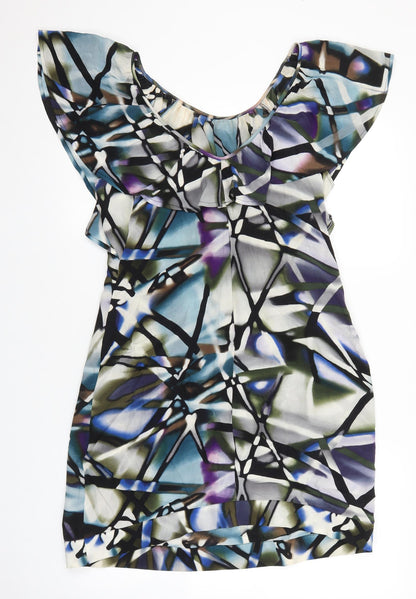 Warehouse Womens Multicoloured Geometric Polyester Shift Size 14 Scoop Neck Pullover