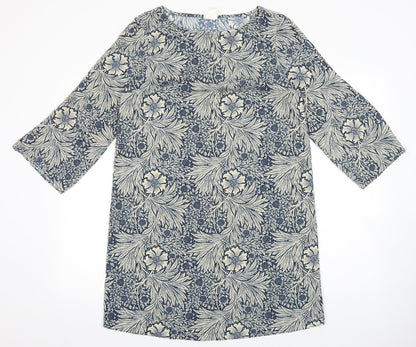 H&M Womens Blue Floral Polyester Shift Size 4 Boat Neck Pullover